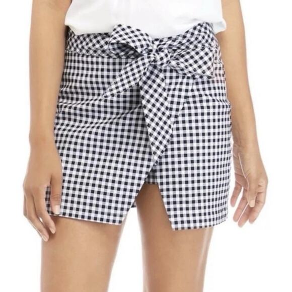 Crown & Ivy Mini Skirt Skort Womens 12 Blue Gingham Wrap Tie Preppy Summer - Picture 1 of 10